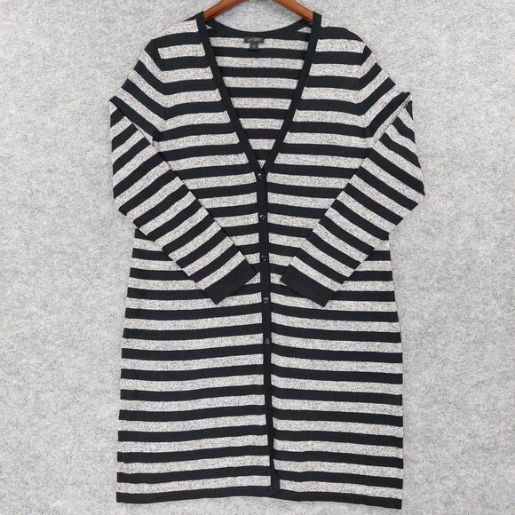 J Jill Sweater Womens Sz M Striped Long Cardigan Wearever Collection Logenlook - Picture 1 of 11